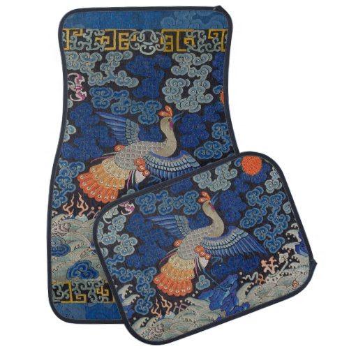 Bird Blue Chinese Embroidery Vintage Car Floor Mat