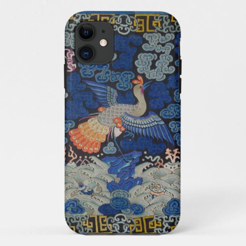 Bird Blue Chinese Embroidery Vintage iPhone 11 Case