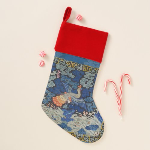 Bird Blue Chinese Embroidery Vintage Christmas Stocking