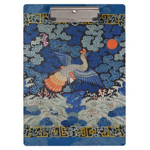 Bird Blue Chinese Embroidery Vintage Clipboard