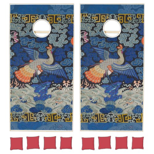 Bird Blue Chinese Embroidery Vintage Cornhole Set