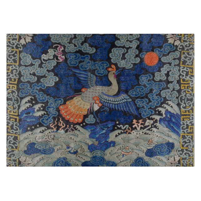 Bird Blue Chinese Embroidery Vintage Cutting Board (Front)