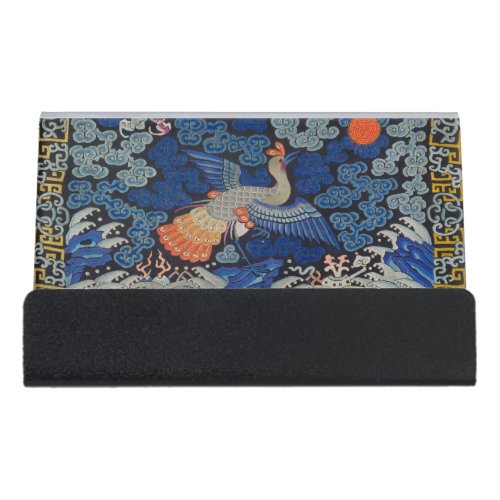 Bird Blue Chinese Embroidery Vintage Desk Business Card Holder