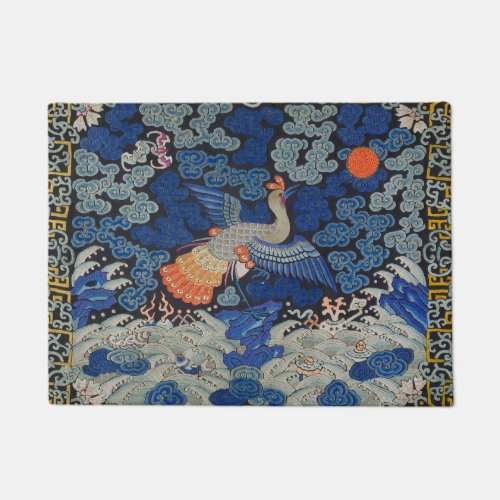 Bird Blue Chinese Embroidery Vintage Doormat