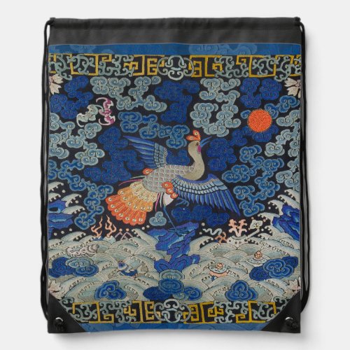 Bird Blue Chinese Embroidery Vintage Drawstring Bag