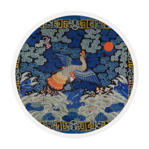Bird Blue Chinese Embroidery Vintage Edible Frosting Rounds