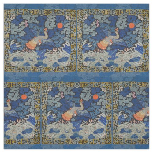 Bird Blue Chinese Embroidery Vintage Fabric