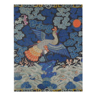 Bird Blue Chinese Embroidery Vintage Faux Canvas Print