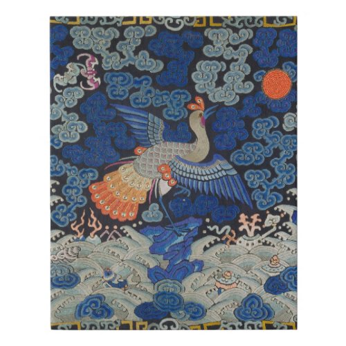 Bird Blue Chinese Embroidery Vintage Faux Canvas Print