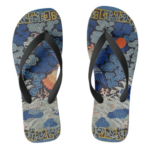 Bird Blue Chinese Embroidery Vintage Flip Flops