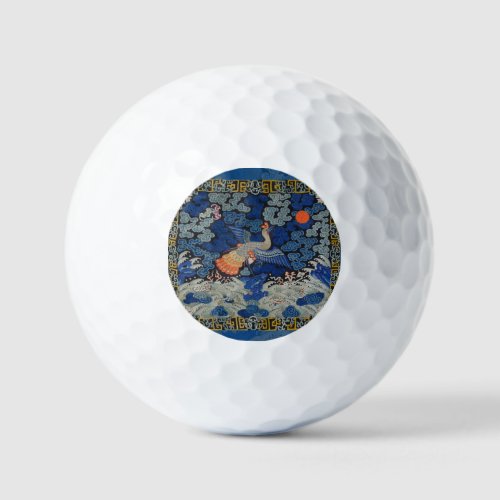 Bird Blue Chinese Embroidery Vintage Golf Balls
