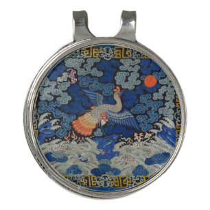 Bird Blue Chinese Embroidery Vintage Golf Hat Clip