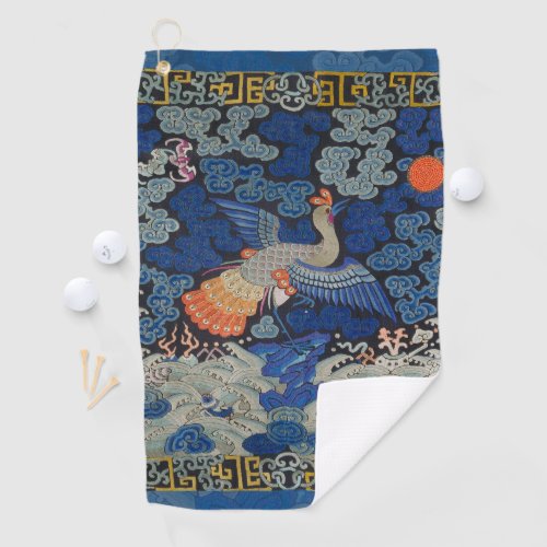 Bird Blue Chinese Embroidery Vintage Golf Towel
