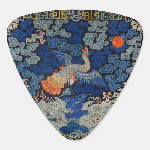 Bird Blue Chinese Embroidery Vintage Guitar Pick