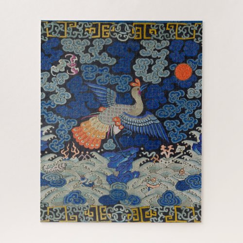 Bird Blue Chinese Embroidery Vintage Jigsaw Puzzle