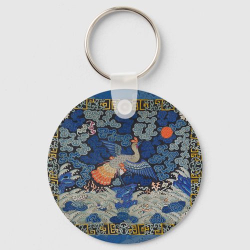 Bird Blue Chinese Embroidery Vintage Keychain