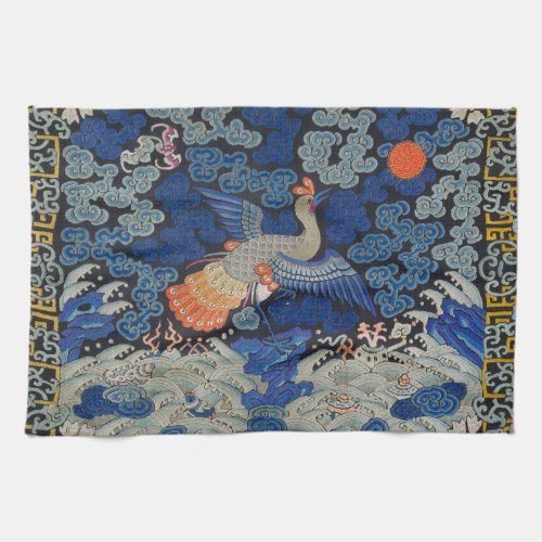 Bird Blue Chinese Embroidery Vintage Kitchen Towel