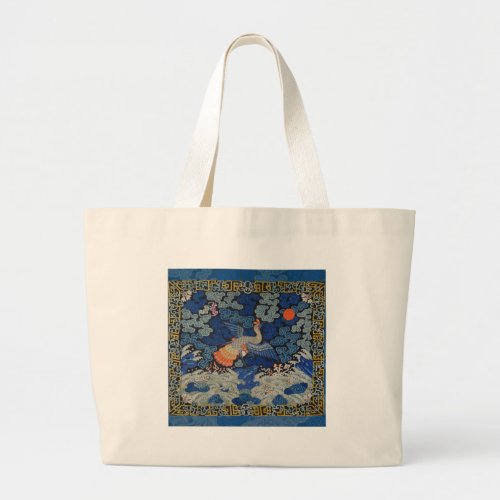 Bird Blue Chinese Embroidery Vintage Large Tote Bag
