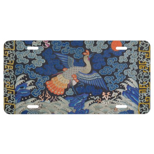 Bird Blue Chinese Embroidery Vintage License Plate