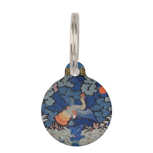 Bird Blue Chinese Embroidery Vintage Pet ID Tag