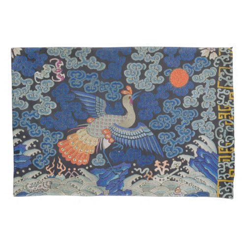 Bird Blue Chinese Embroidery Vintage Pillow Case