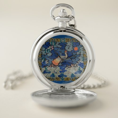 Bird Blue Chinese Embroidery Vintage Pocket Watch
