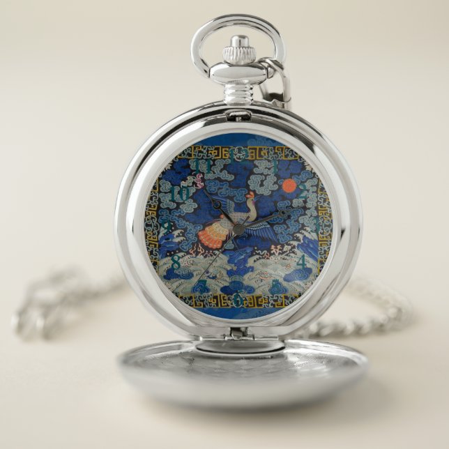 Bird Blue Chinese Embroidery Vintage Pocket Watch (Inside)