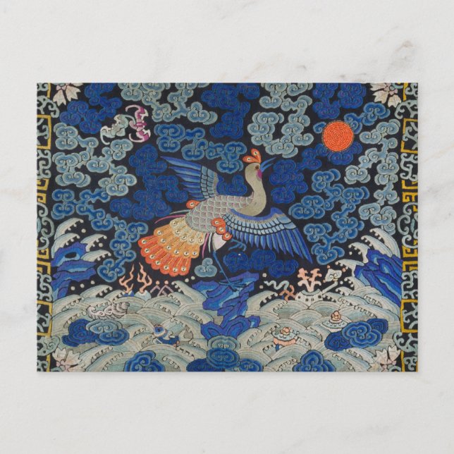 Bird Blue Chinese Embroidery Vintage Postcard (Front)