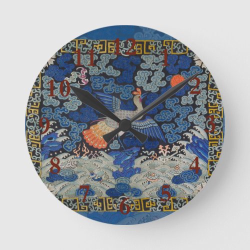 Bird Blue Chinese Embroidery Vintage Round Clock