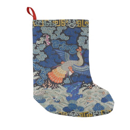 Bird Blue Chinese Embroidery Vintage Small Christmas Stocking
