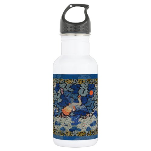 Bird Blue Chinese Embroidery Vintage Stainless Steel Water Bottle
