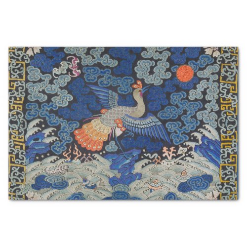 Bird Blue Chinese Embroidery Vintage Tissue Paper