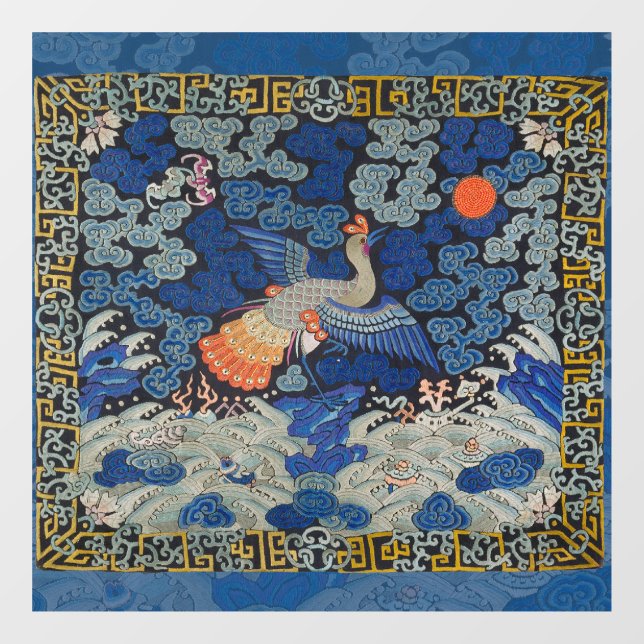 Bird Blue Chinese Embroidery Vintage Window Cling (Sheet)