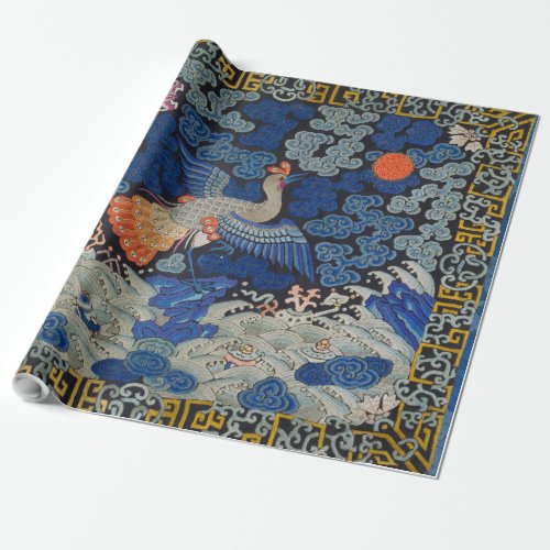 Bird Blue Chinese Embroidery Vintage Wrapping Paper