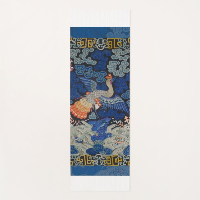 Bird Blue Chinese Embroidery Vintage Yoga Mat (Front)