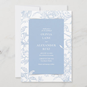 Bird Botanical French Blue Floral Wedding Invitation