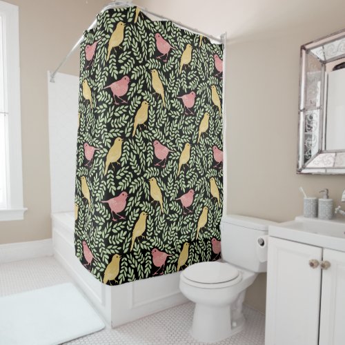 Bird botanical print shower curtain