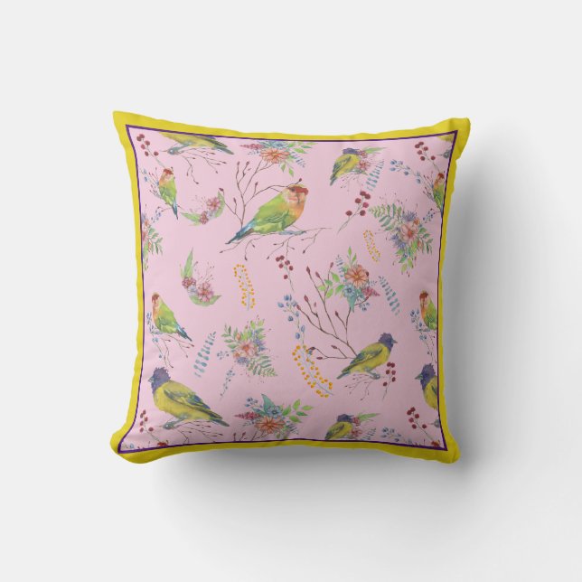 Bird Botanical Throw Pillow (Front)