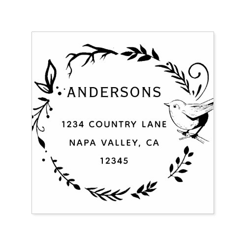 Bird  Botanical Wreath Return Address Self_inking Stamp