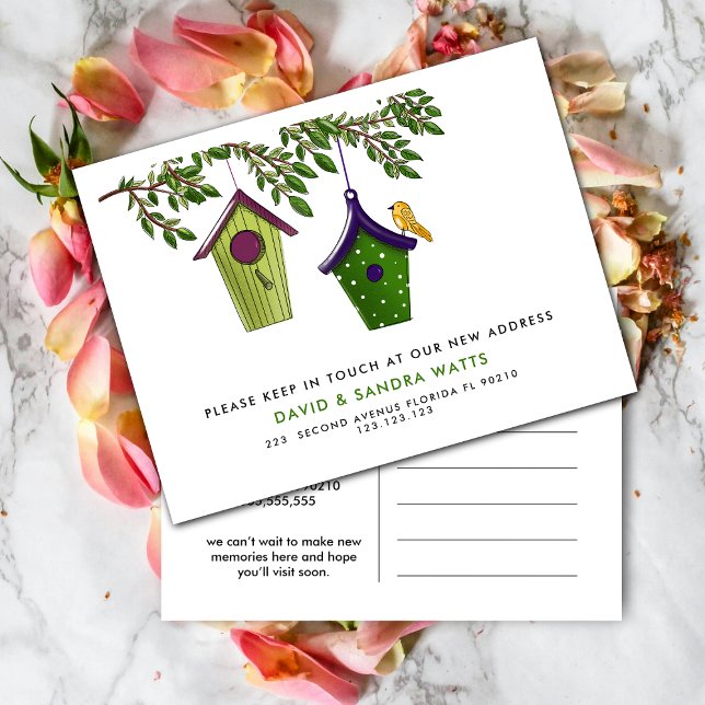 Bird boxes change of address we've moved announcement postcard (Creator Uploaded)
