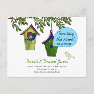 Bird boxes change of address we've moved announcement postcard