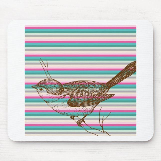 bird branch animals nature colorful pattern art mouse pad (Front)