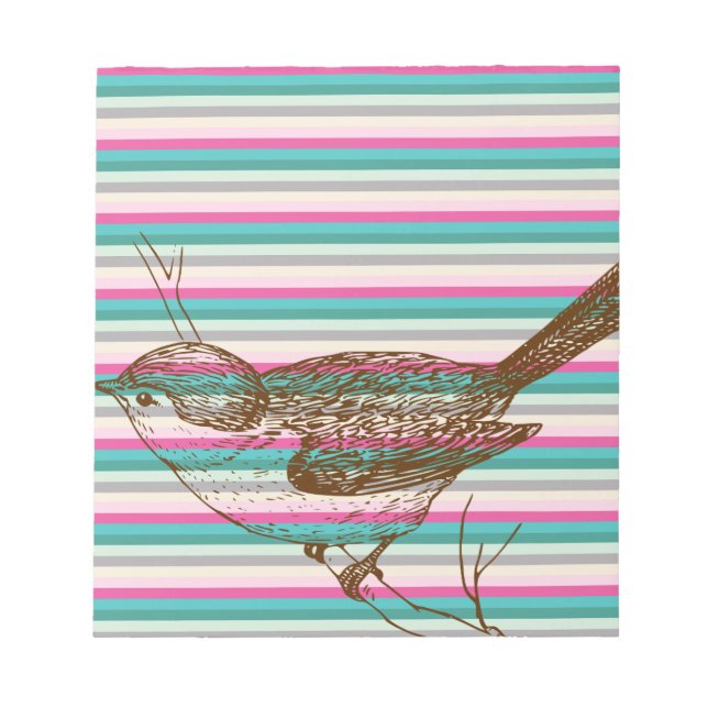 bird branch animals nature colorful pattern art notepad (Front)