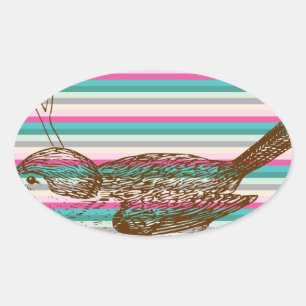 bird branch animals nature colorful pattern art oval sticker