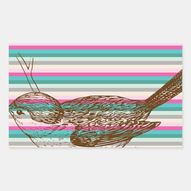 bird branch animals nature colorful pattern art rectangular sticker (Front)