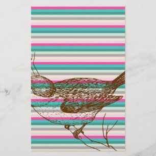 bird branch animals nature colorful pattern art stationery