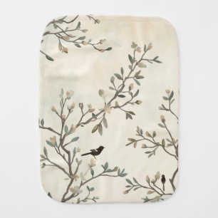 Bird Branch Watercolor Beige Nature Painting Baby Burp Cloth