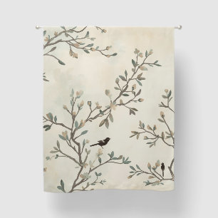 Bird Branch Watercolor Beige Nature Painting Blackout Curtains
