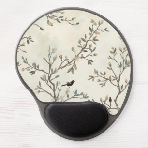 Bird Branch Watercolor Beige Nature Painting Gel Mouse Pad