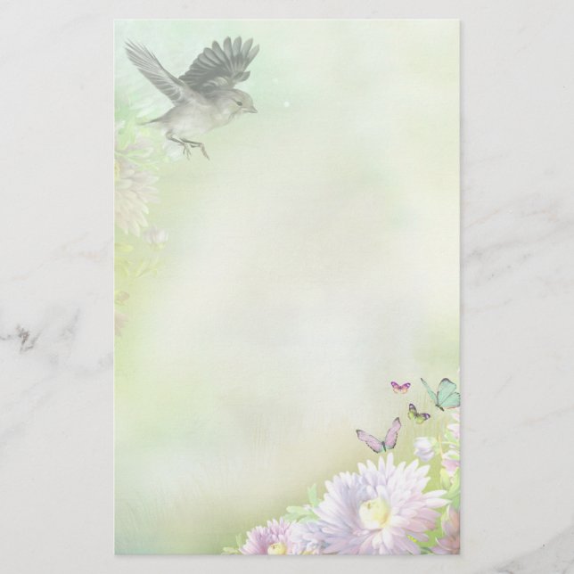 Bird, butterflies, flowers stationery (Front)
